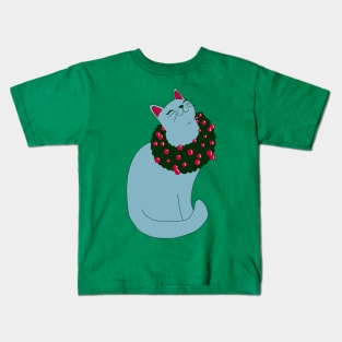 Miss Christmas Kitty With Background Kids T-Shirt